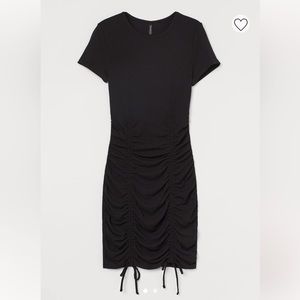 Black Drawstring Gathered Mini Dress